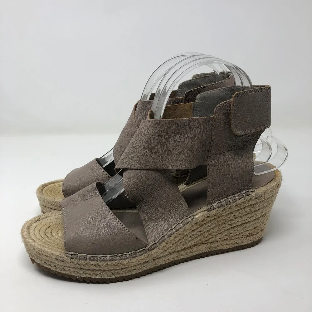 Eileen Fisher Willow Espadrille Wedge Sandal Womens 8 Beige Wide Strap Boho